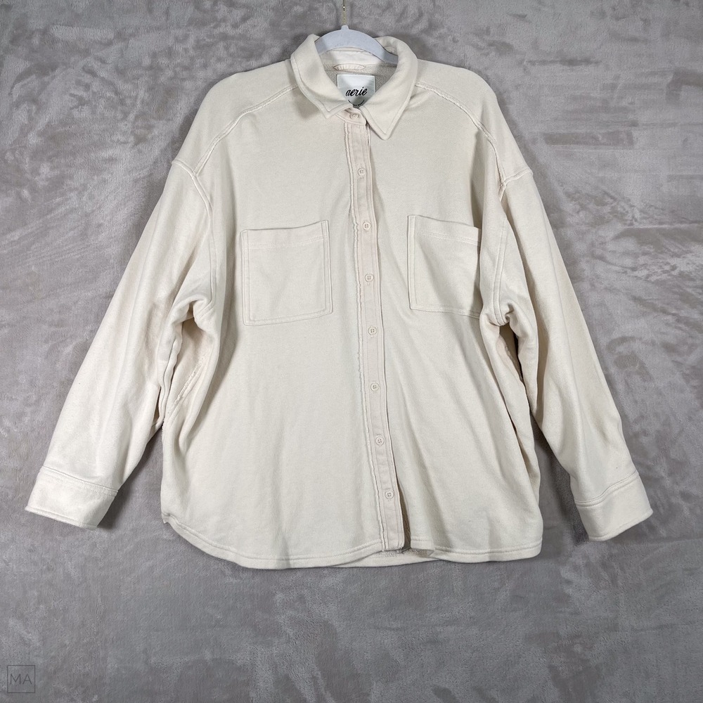 Aerie Women's Button Up Shacket Shirt Jacket Neutral Oversized Fall M Cream